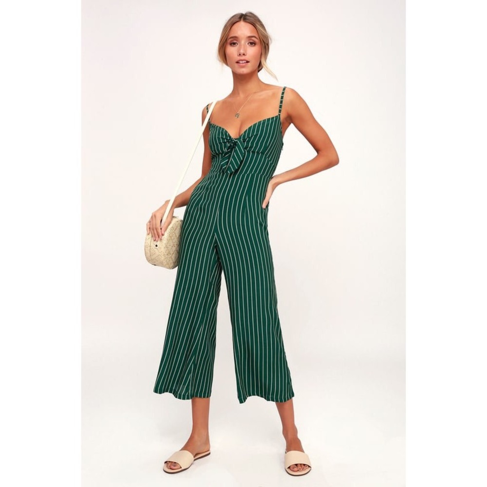 Faithful the Brand Presley Green Striped Jumpsuit